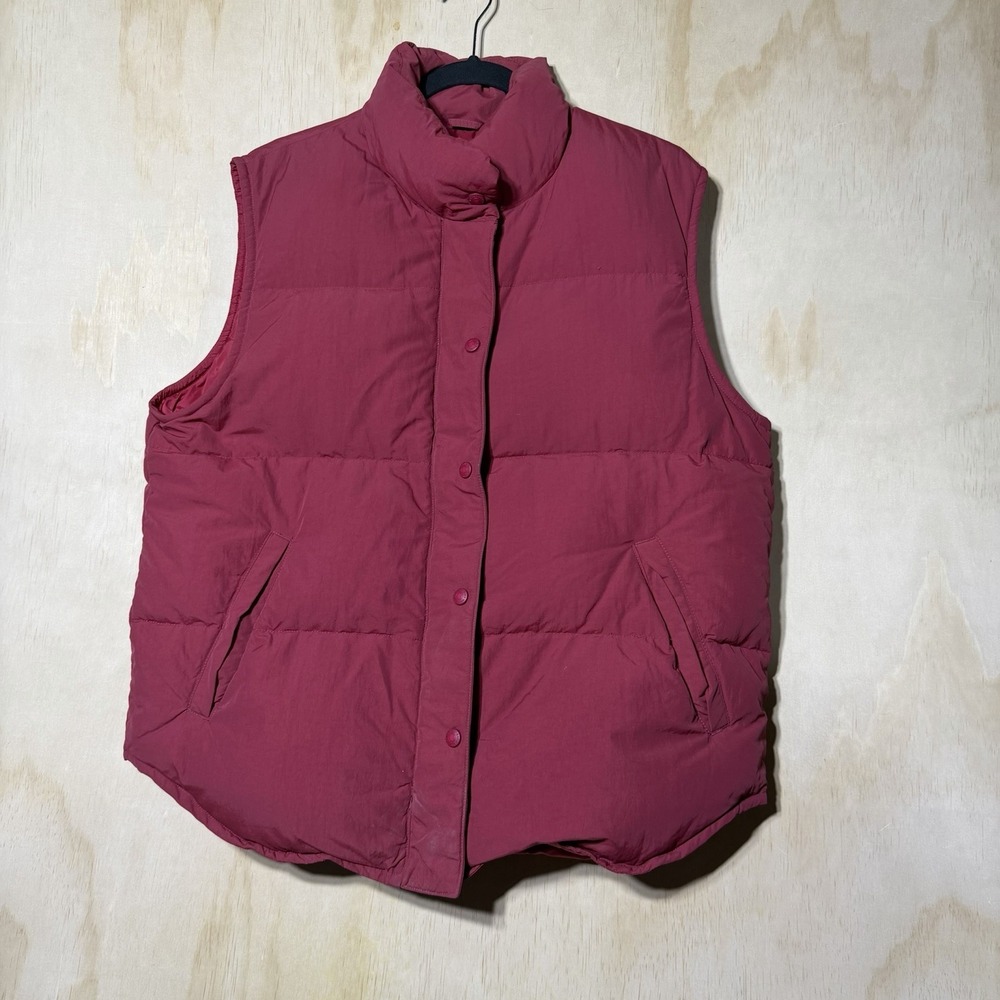 Eddie Bauer Goose Down Puffer Vest Womens Large Red Snap Zip Outdoor Winter